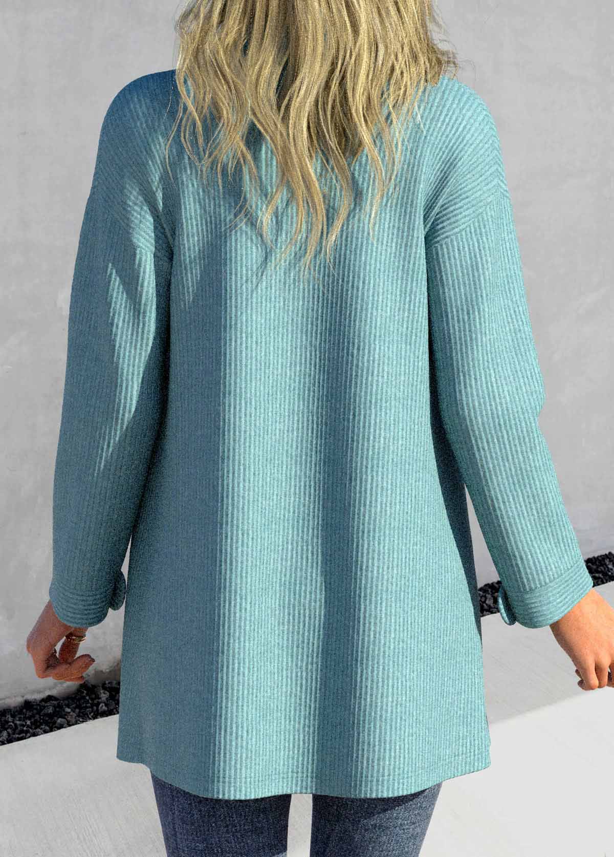 Button Peacock Blue Long Sleeve Cardigans