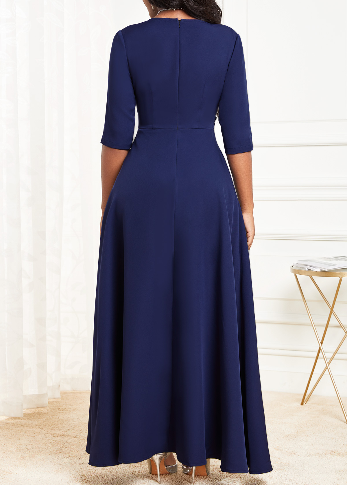 Asymmetric Hem V Neck Navy Jumpsuit