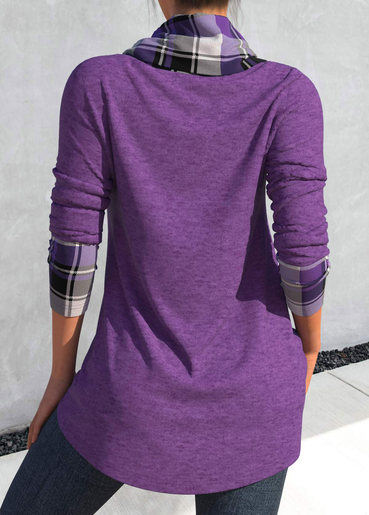 Plus Size Tartan Print Cross Hem Dusty Purple Sweatshirt