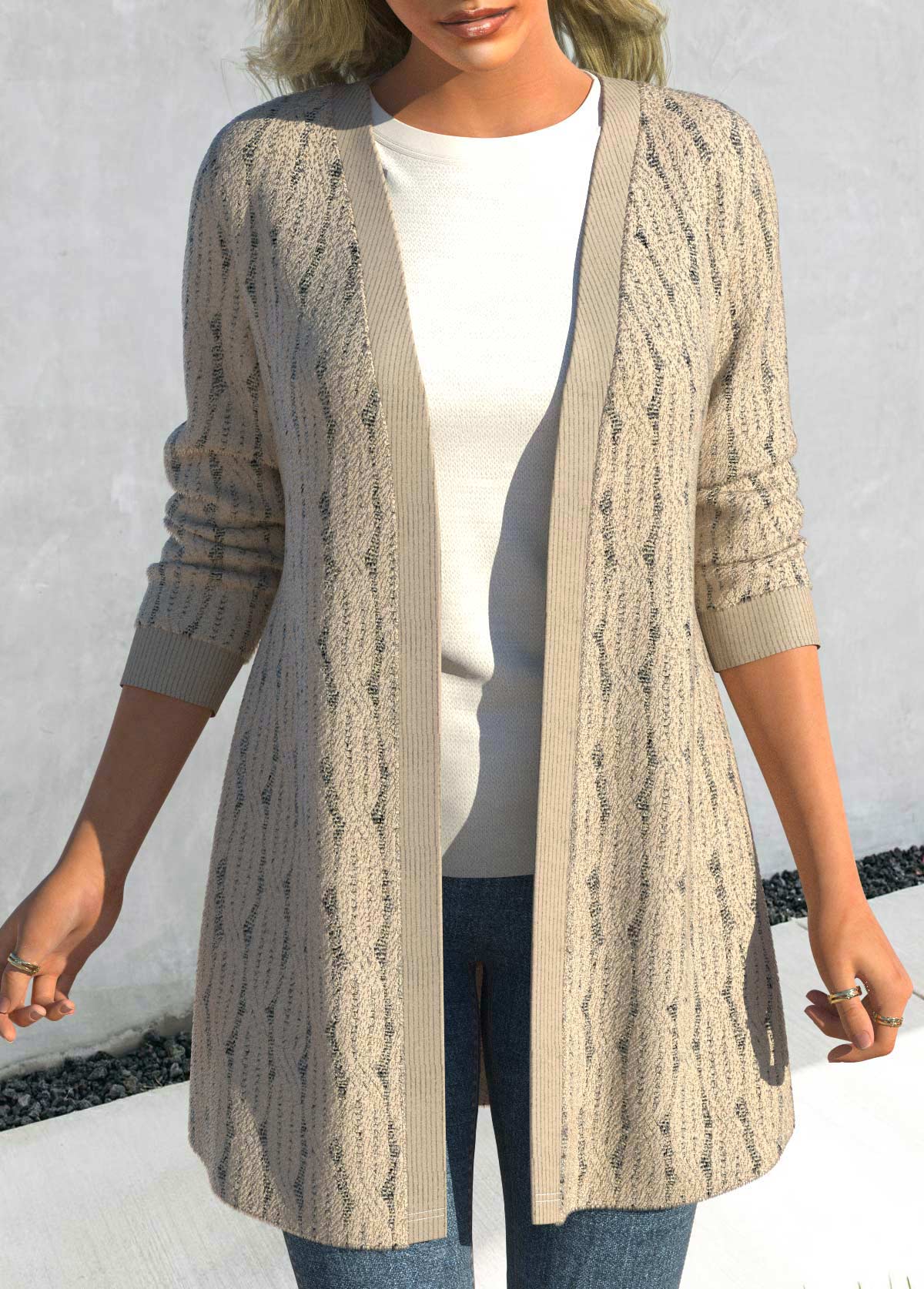 Plus Size Lace Long Sleeve Light Camel Coat