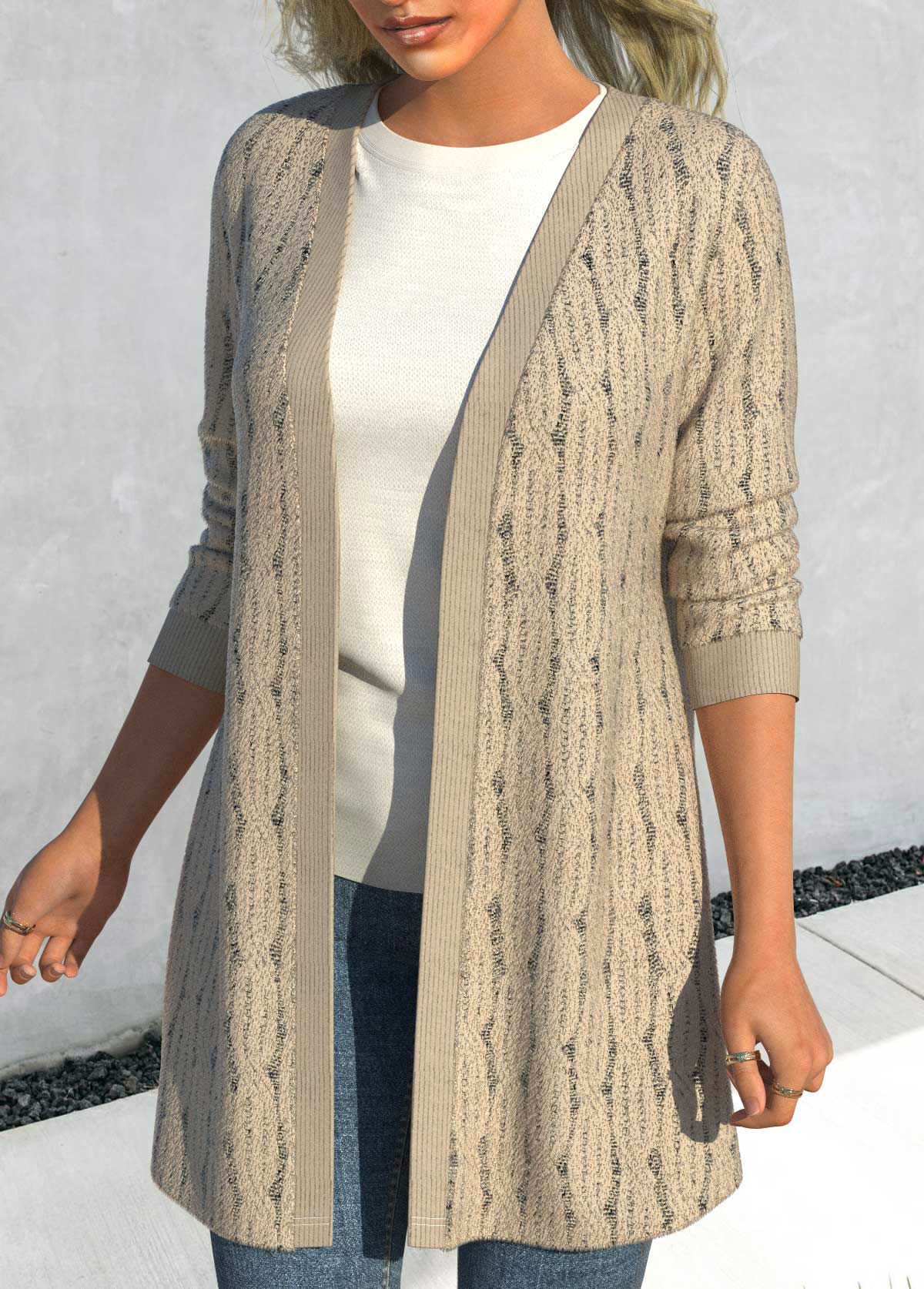 Plus Size Lace Long Sleeve Light Camel Coat