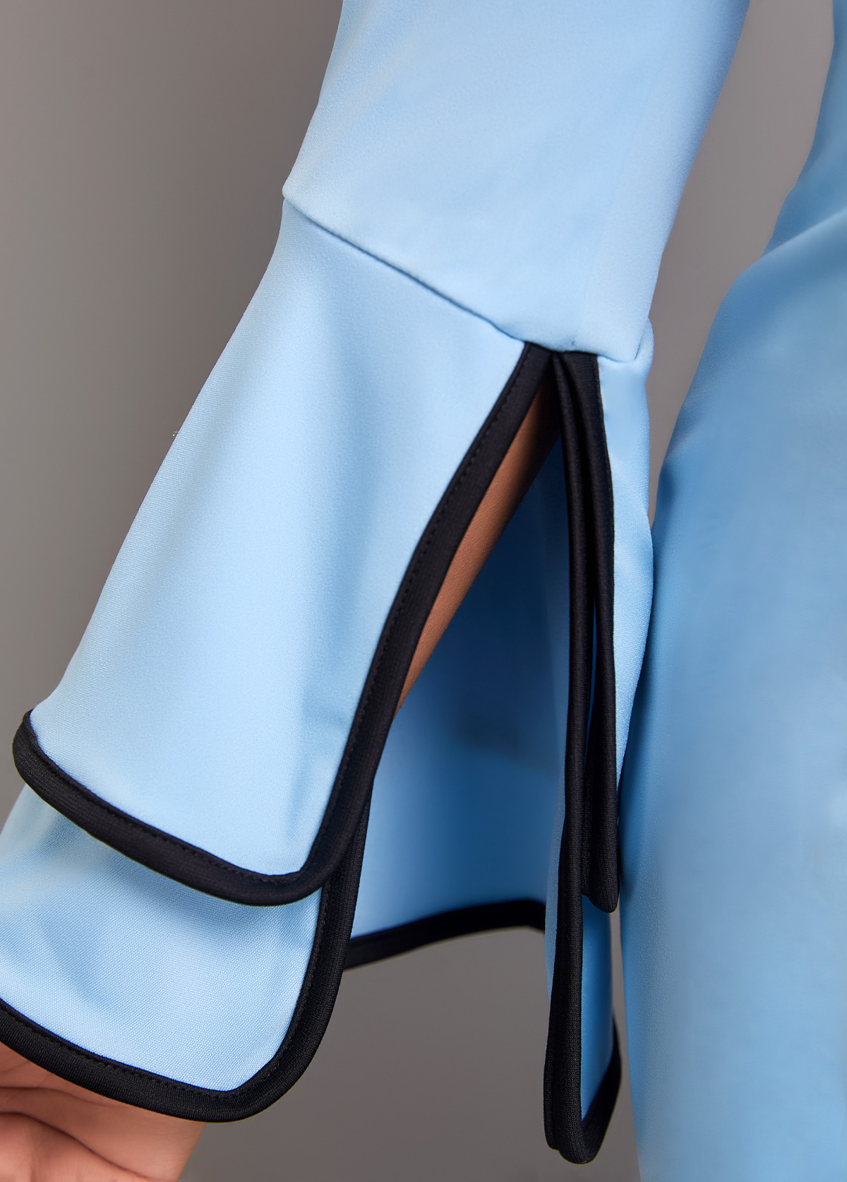 Contrast Binding Belted Light Blue Bodycon Dress