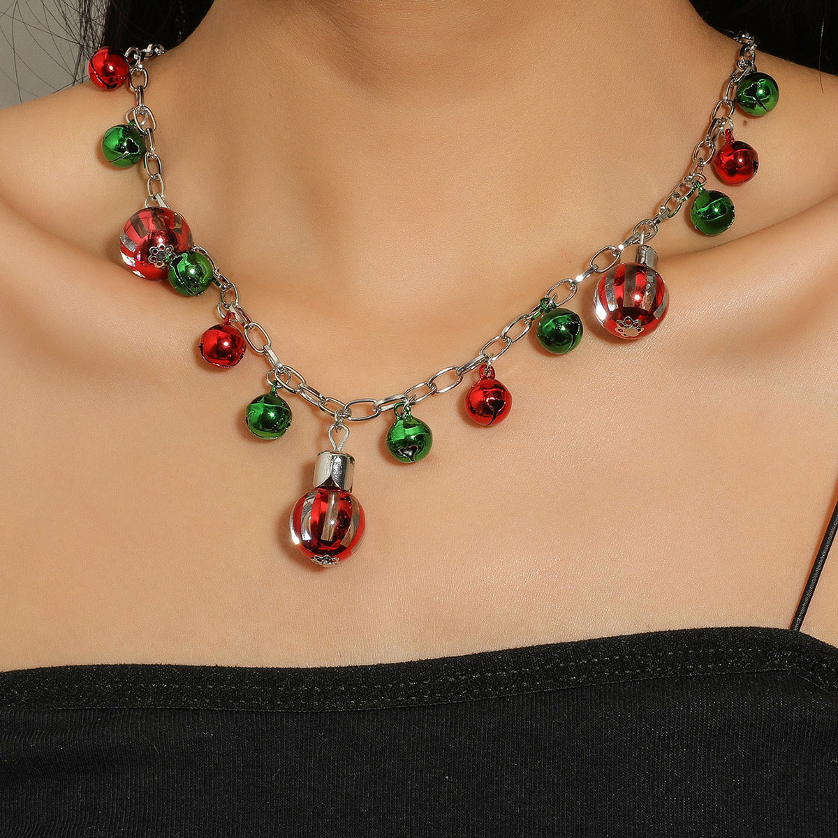 Red Round Contrast Bells Design Necklace
