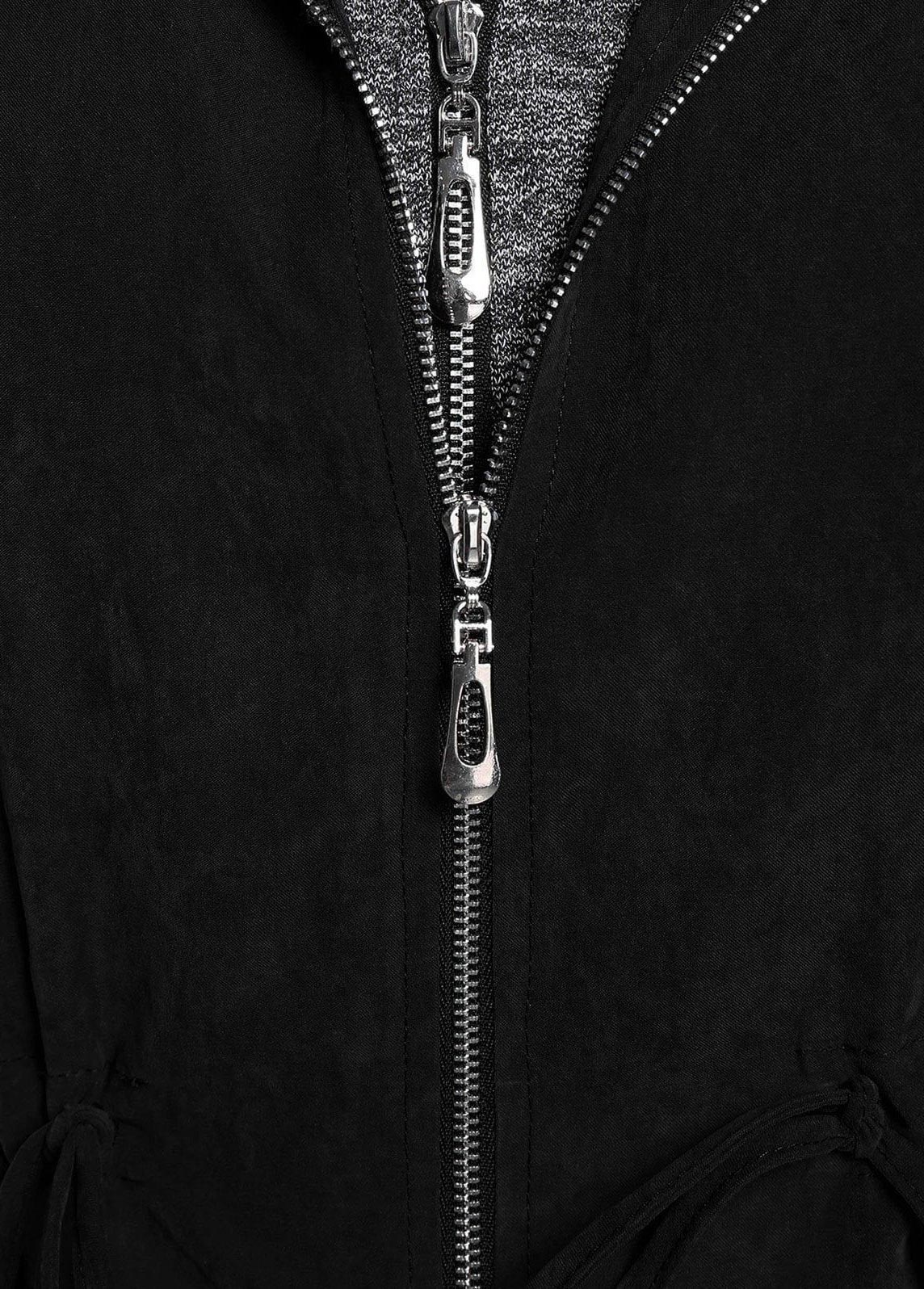 Black Plus Size Drawstring Long Sleeve Hooded Coat