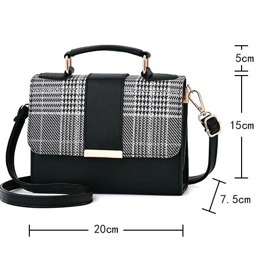 Houndstooth Print Magnetic Black Shoulder Bag