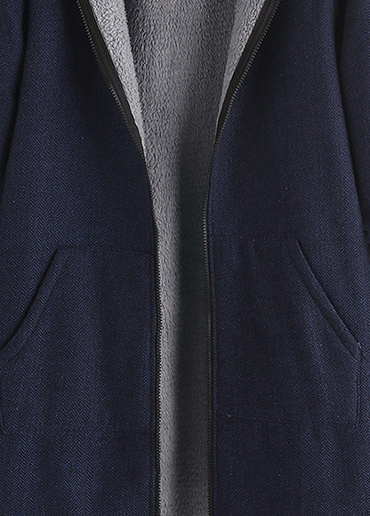 Pocket Hooded Long Sleeve Navy Coat