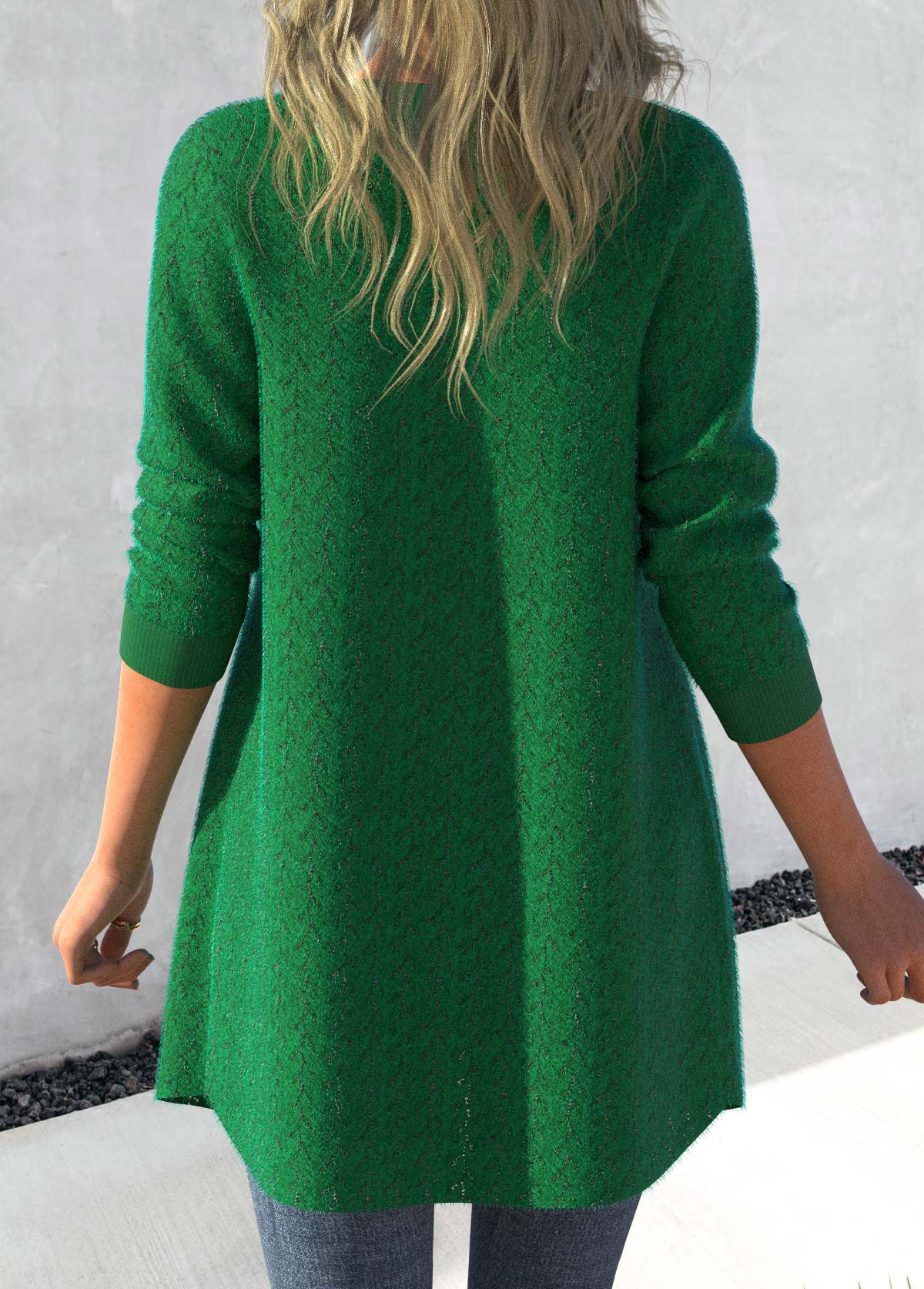 Lace Open Front Green Long Sleeve Coat