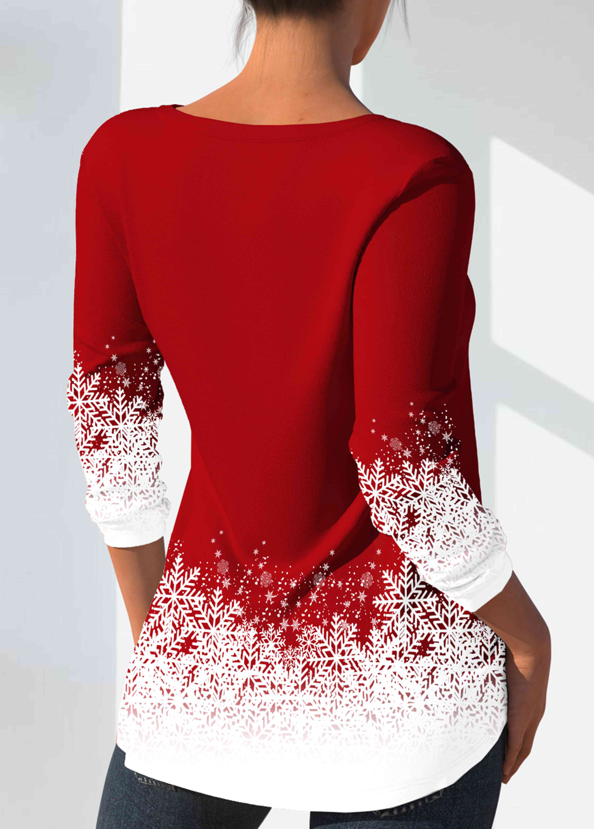 Christmas Print Cut Out Red T Shirt