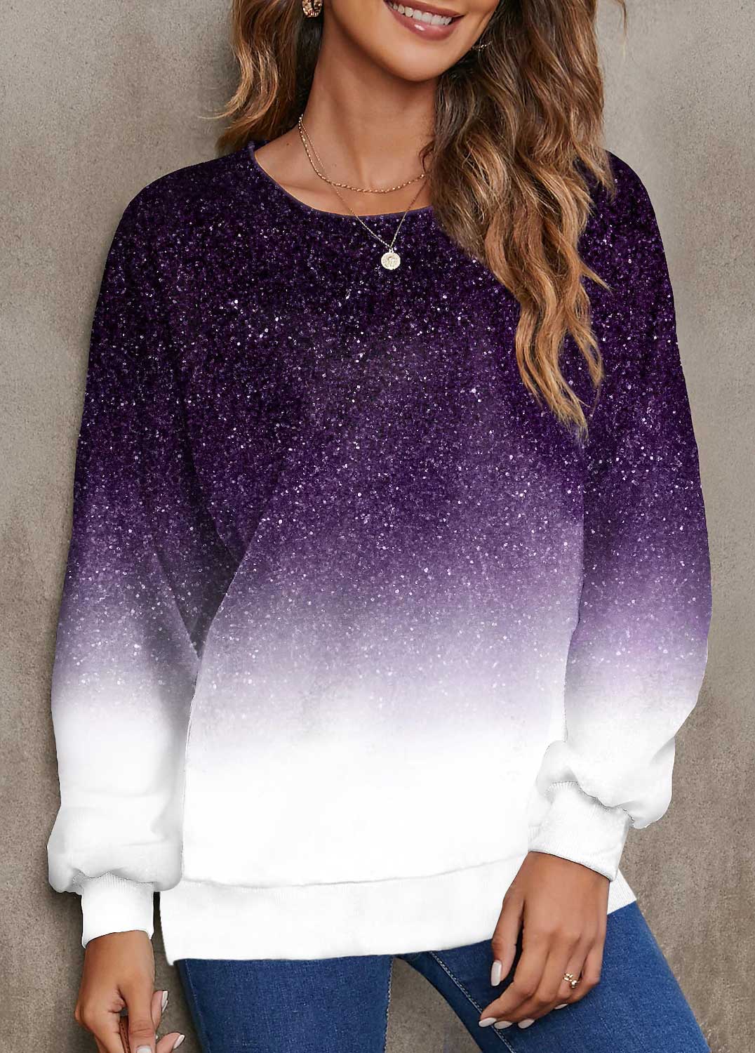Plus Size Purple Ombre Long Sleeve Sweatshirt