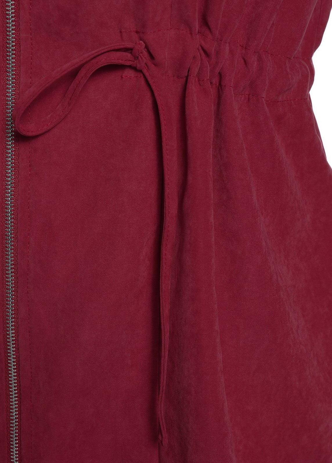 Wine Red Plus Size Drawstring Long Sleeve Coat