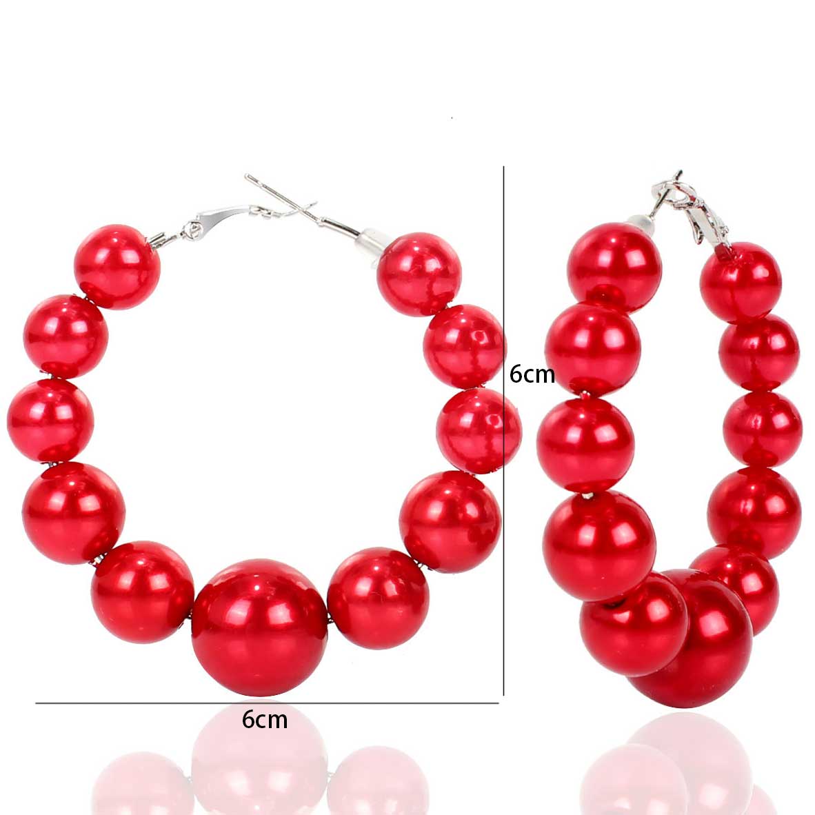 1 Pair Red Faux Pearls Round Plastic Earrings