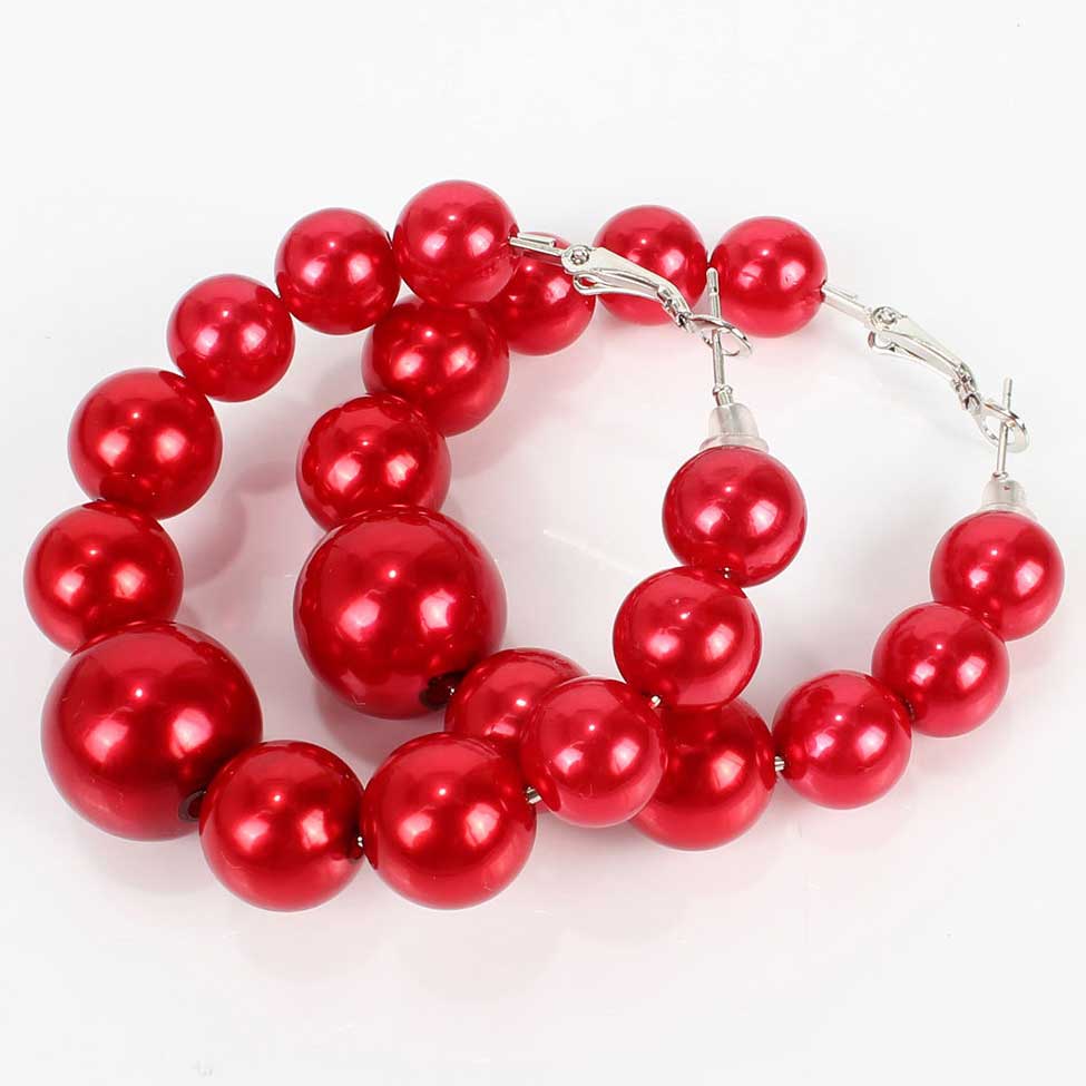 1 Pair Red Faux Pearls Round Plastic Earrings