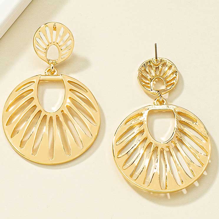 1 Pair Round Gold Cut Out Earrings