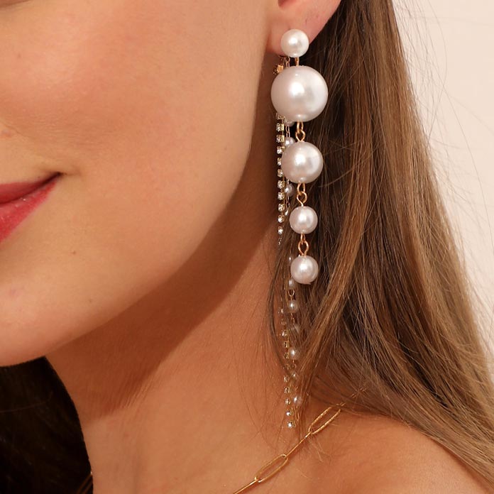 1 Pair Metal Detail Pearl Gold Earrings