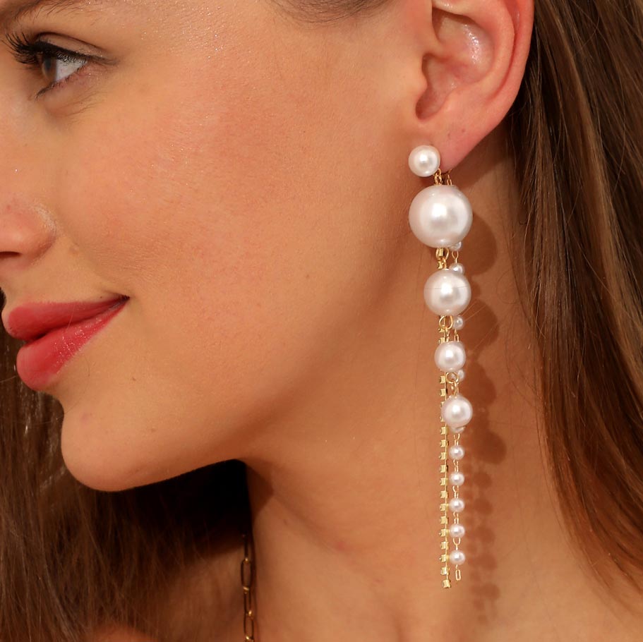 1 Pair Metal Detail Pearl Gold Earrings