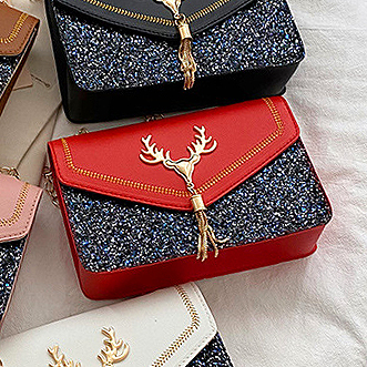 Faux Leather Red Sequined Magnetic Crossbody Bag