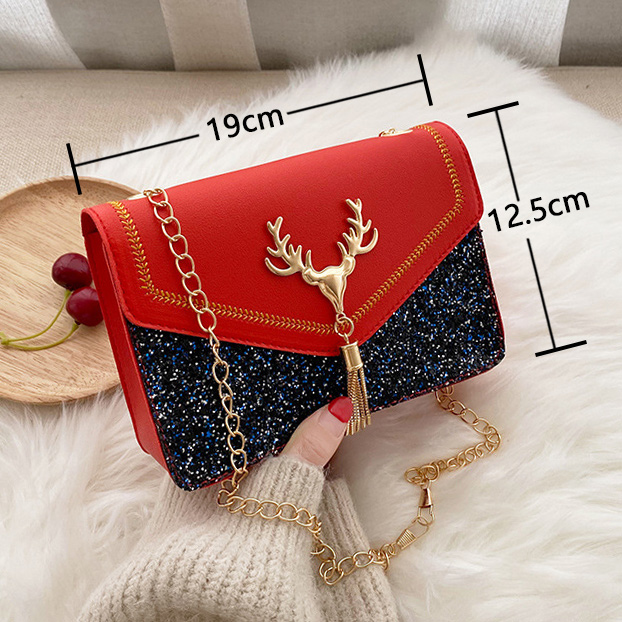 Faux Leather Red Sequined Magnetic Crossbody Bag