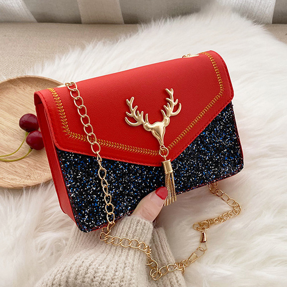 Faux Leather Red Sequined Magnetic Crossbody Bag