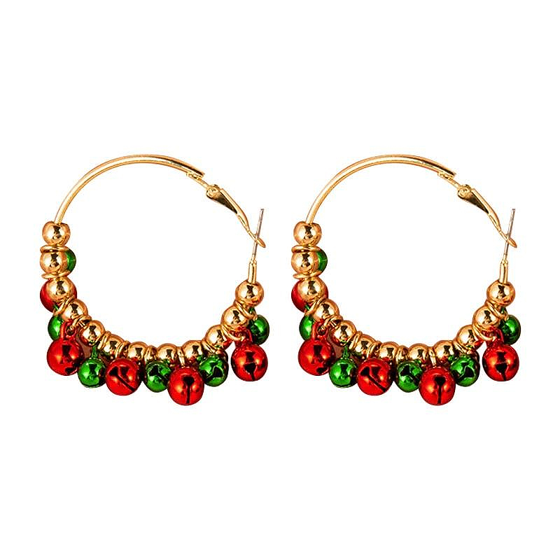 Christmas Bell Gold Round Metal Earrings