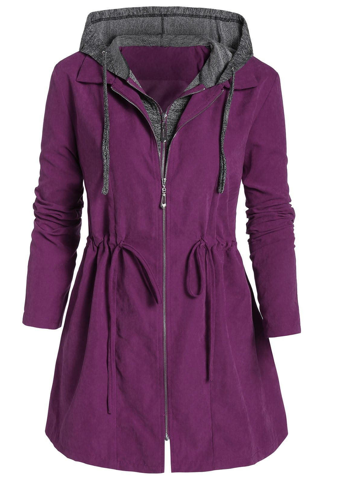 Violet Plus Size Drawstring Long Sleeve Hooded Coat