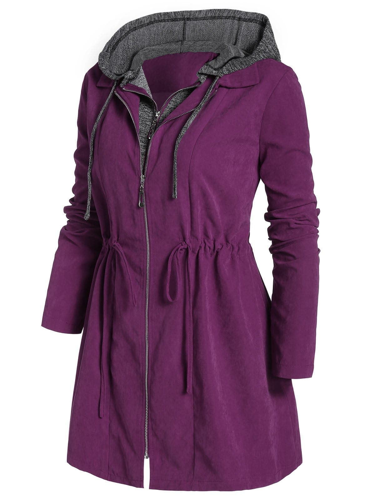Violet Plus Size Drawstring Long Sleeve Hooded Coat