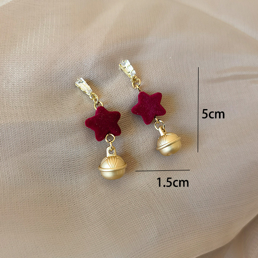 Star Design Metal Wine Red Earrings