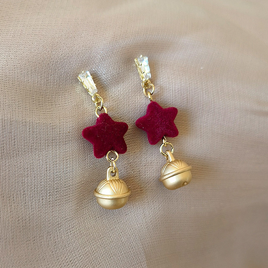 Star Design Metal Wine Red Earrings