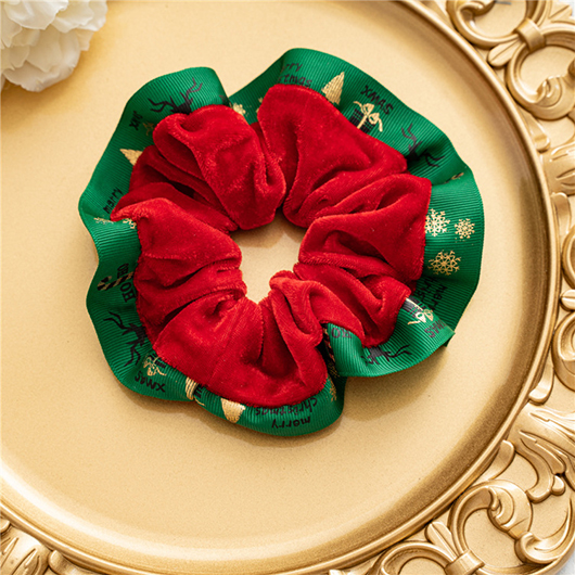 Round Design Christmas Print Red Scrunchie