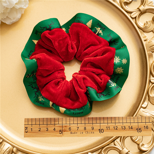 Round Design Christmas Print Red Scrunchie