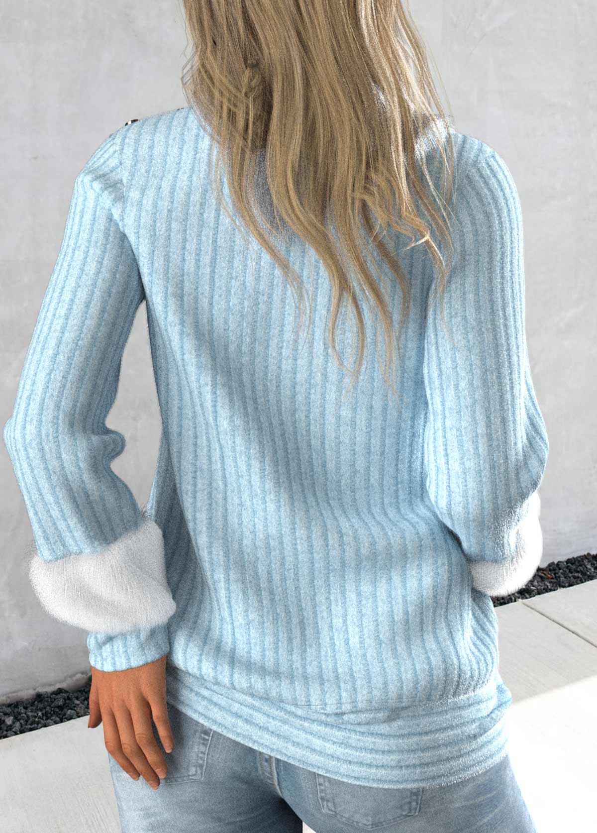 Light Blue Asymmetrical Neck Long Sleeve Sweatshirt