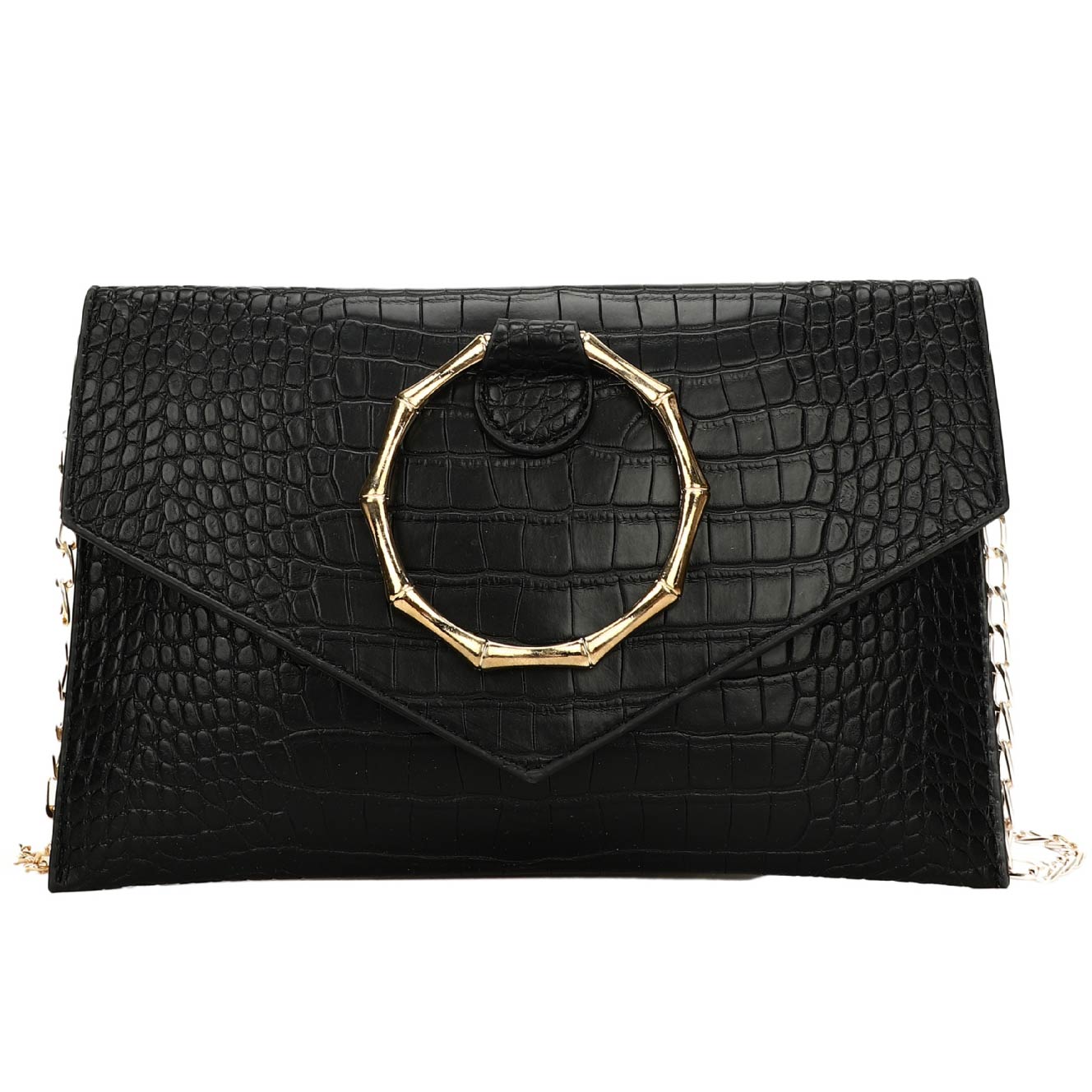 Black Crocodile Pattern Chains Magnetic Shoulder Bag
