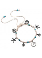 Silver Metal Turquoise Seashell Design Anklet