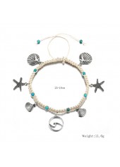 Silver Metal Turquoise Seashell Design Anklet