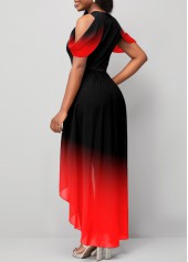 Red Ombre Asymmetric Hem Mesh Stitching Jumpsuit