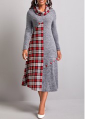 Tartan Print Button Dark Grey Dress