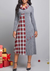 Tartan Print Button Dark Grey Dress