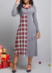 Tartan Print Button Dark Grey Dress