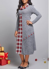 Tartan Print Button Dark Grey Dress