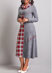 Tartan Print Button Dark Grey Dress