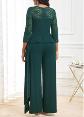 Lace Stitching 3/4 Sleeve Blackish Green Jumpsuit