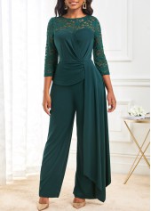 Lace Stitching 3/4 Sleeve Blackish Green Jumpsuit