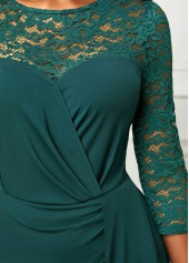 Lace Stitching 3/4 Sleeve Blackish Green Jumpsuit