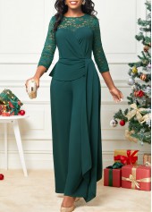 Lace Stitching 3/4 Sleeve Blackish Green Jumpsuit