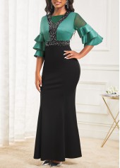 Sequin Contrast Shinning Black Maxi Dress