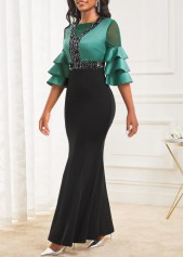 Sequin Contrast Shinning Black Maxi Dress