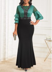 Sequin Contrast Shinning Black Maxi Dress