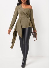 Asymmetry Dark Grey Marl Long Sleeve Blouse