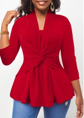 Twist Front 3/4 Sleeve Red T Shirt