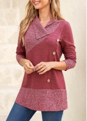 Plus Size Dark Reddish Purple V Neck Button Sweatshirt
