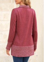 Plus Size Dark Reddish Purple V Neck Button Sweatshirt